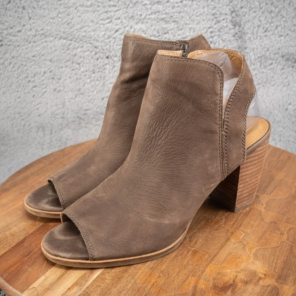 Lucky Brand Womens Jubai Peep Ankle Leather Heels Boots open toe shoes sz 9 Boho